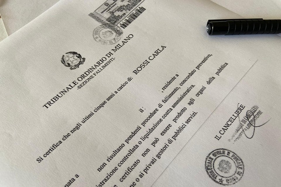 Certificato Fallimentare Persona Fisica